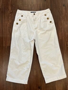 Tommy Hilfiger Sailor Button Wide Leg Pants Womens 14 White Full Length